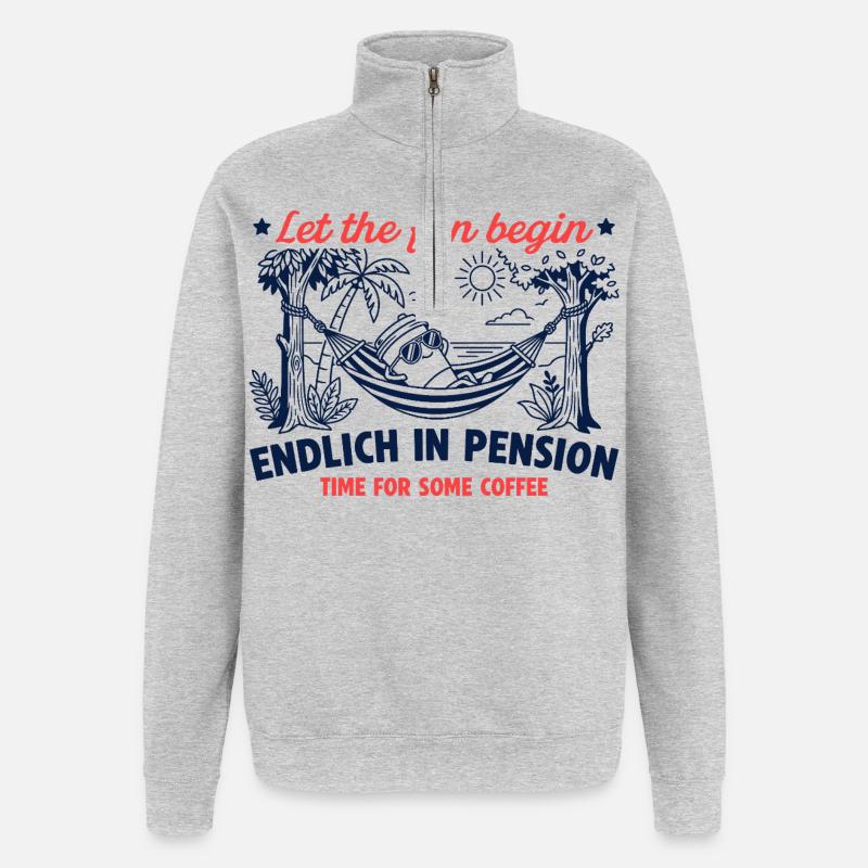 Endlich in Pension Retro Kaffee - Quarter-Zip-Sweatshirt - Grau meliert