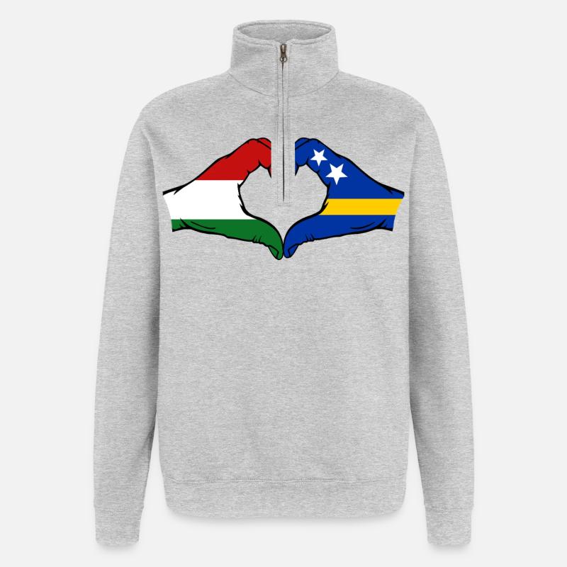 Ungarn_Curaçao_Flagge_Haende_Herzform - Sweat à zip 1/4 - gris chiné
