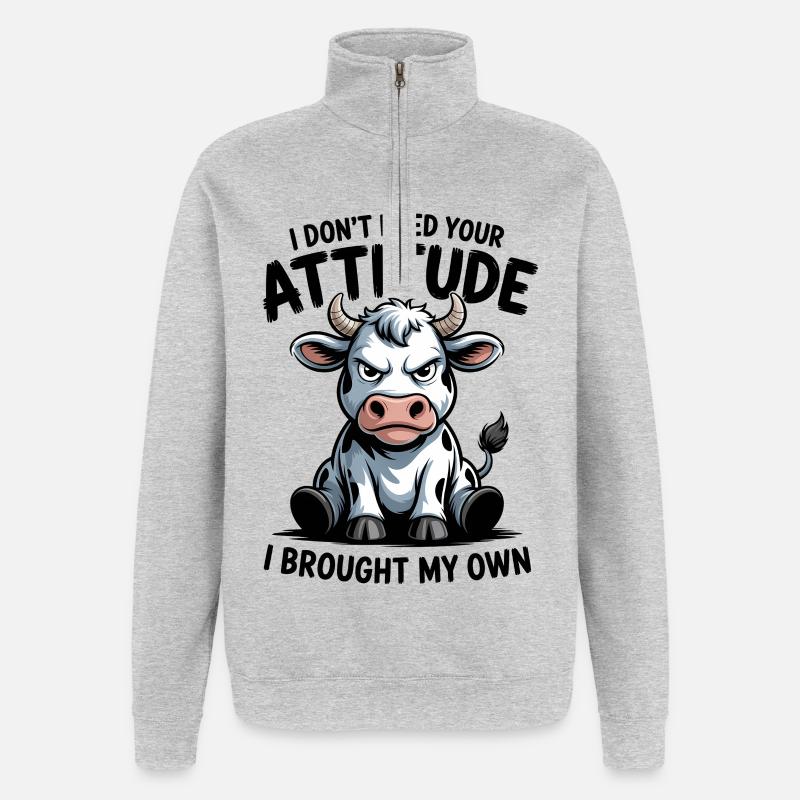 Attitude de vache : expression - Sweat à zip 1/4 - gris chiné