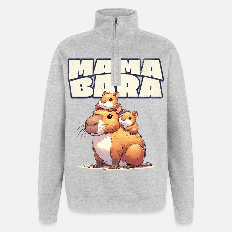 Mama Bara Capybara - Sweat à zip 1/4 - gris chiné