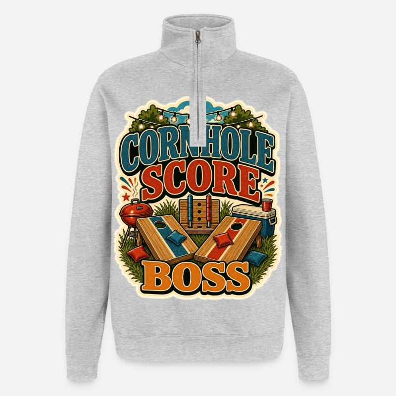 CORNHOLE SCORE - Quarter-Zip-Sweatshirt - Grau meliert