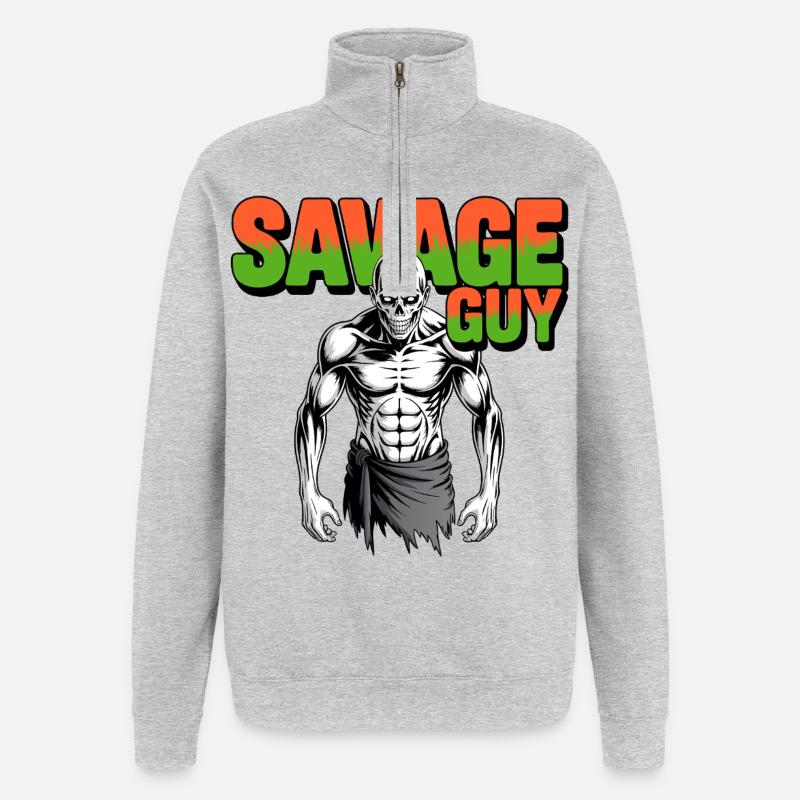 Sauvage - Sweat à zip 1/4 - gris chiné