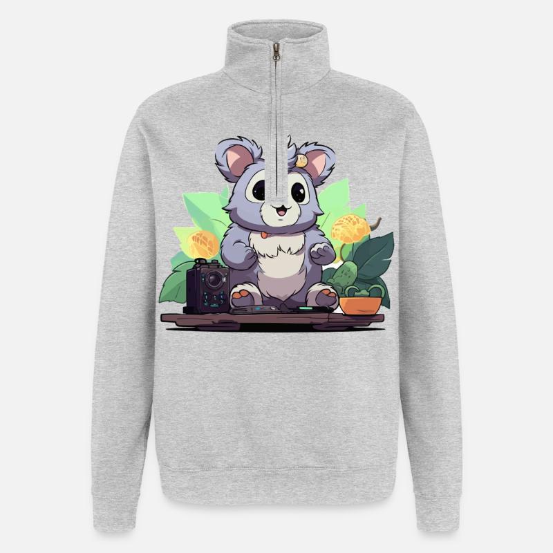 Kuschelpanda DJ im Dschungel - Quarter-Zip-Sweatshirt - Grau meliert