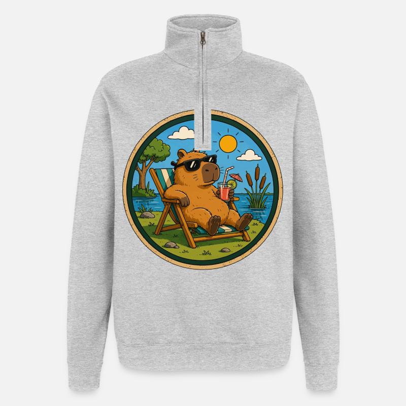 Strandbär mit Sonnenbrille - Quarter-Zip-Sweatshirt - Grau meliert