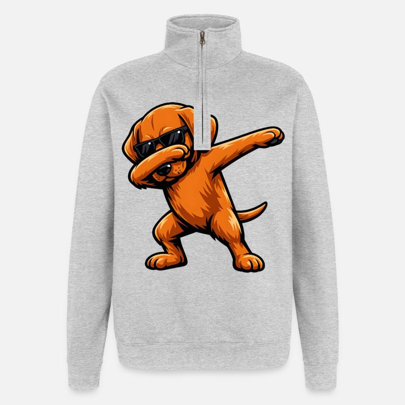 Dabbing Vizsla - Quarter-Zip-Sweatshirt - Grau meliert