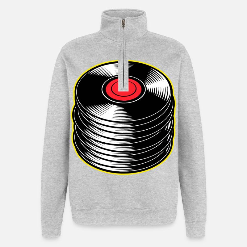 Vinyl Albums Stack - Quarter-Zip Sweatshirt - heather grey