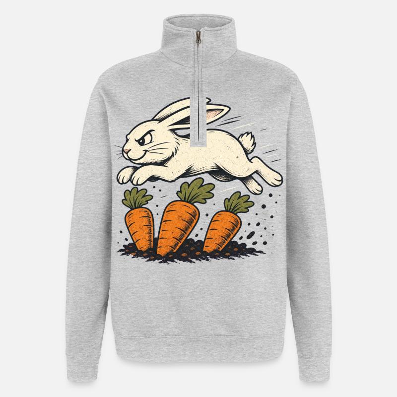 Springender Hase mit Karotten - Quarter-Zip-Sweatshirt - Grau meliert