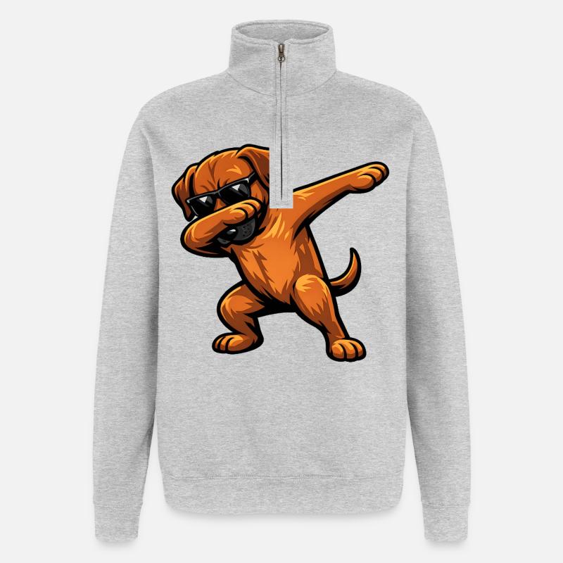 Dabbing Rhodesian Ridgeback - Quarter-Zip-Sweatshirt - Grau meliert