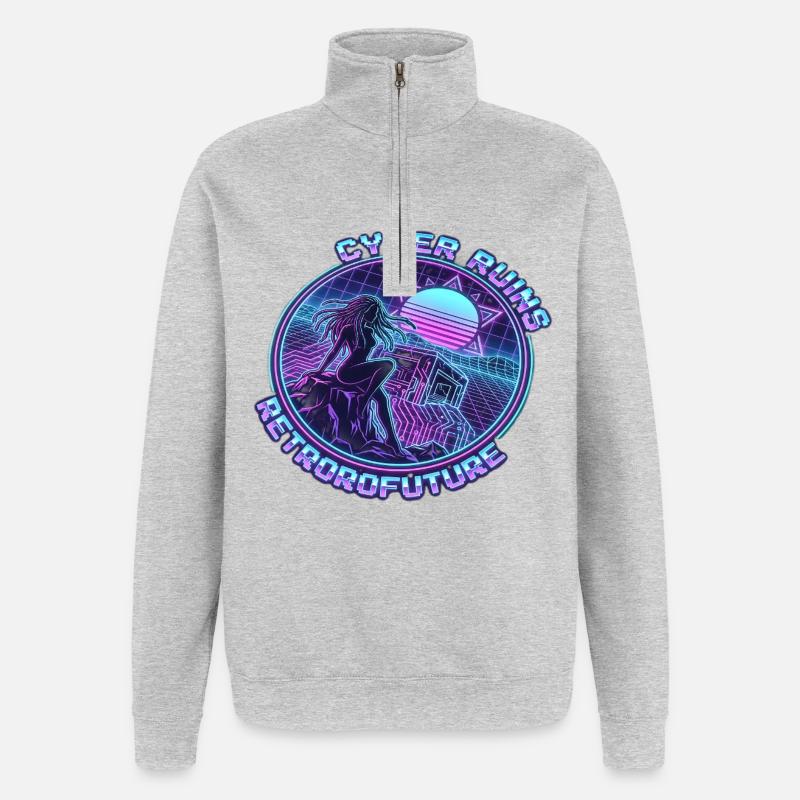 Cyber Ruins RetroFuture - Sweat à zip 1/4 - gris chiné