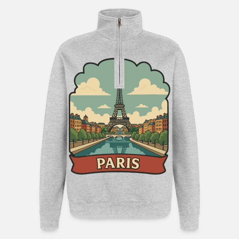 Pariser Eiffelturm Retro-Reiseaufkleber - Quarter-Zip-Sweatshirt - Grau meliert