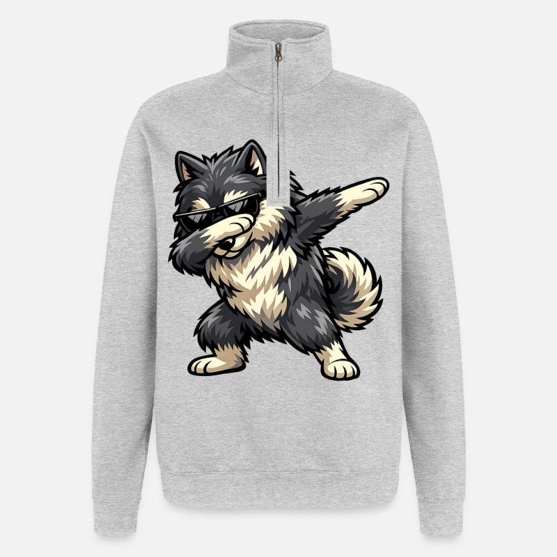 Dabbing Wolfsspitz - Quarter-Zip-Sweatshirt - Grau meliert
