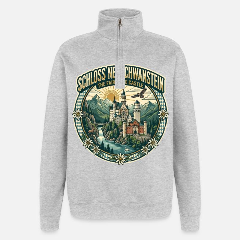 Château de Neuschwanstein - Sweat à zip 1/4 - gris chiné