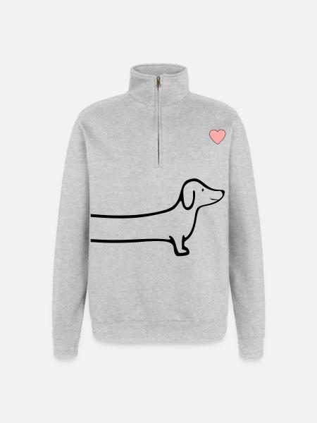 Chiens Cœur de teckel - Sweat à zip 1/4 - gris chiné
