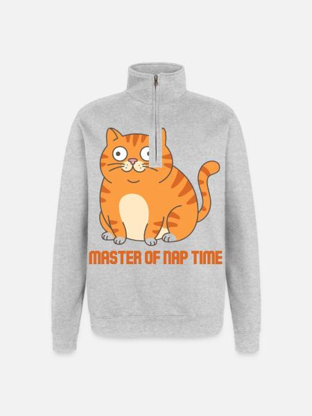 Master of Sleep Time Cat - Quarter-Zip Sweatshirt - heather grey