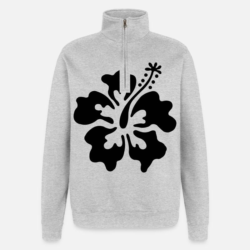 Fleurs d'Hawaï - Sweat à zip 1/4 - gris chiné