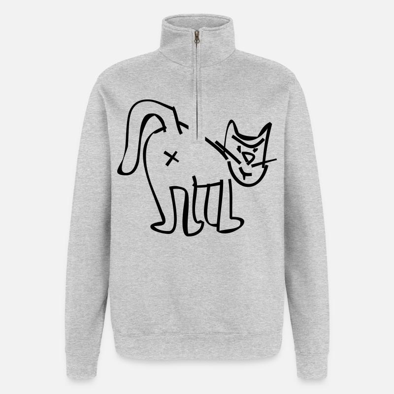 CHAT - Sweat à zip 1/4 - gris chiné