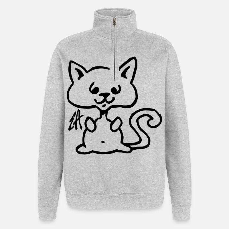 Chat - Sweat à zip 1/4 - gris chiné