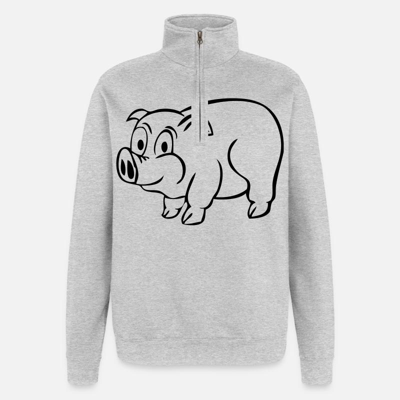 Glücksschwein - Quarter-Zip-Sweatshirt - Grau meliert