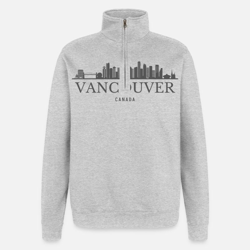 Vancouver Canada, silhouette de Vancouver - Sweat à zip 1/4 - gris chiné