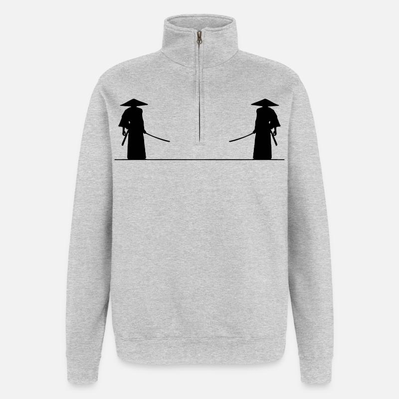 Bataille de samouraï - Sweat à zip 1/4 - gris chiné