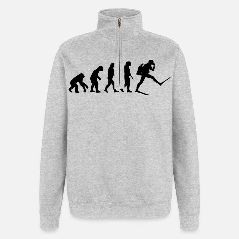 Scuba Diver Funny Human Evolution - Quarter-Zip Sweatshirt - heather grey