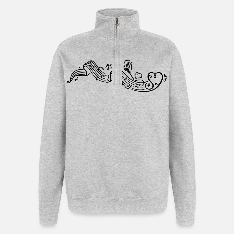 Notenblatt mit microphon, music, notes, clef - Sweat à zip 1/4 - gris chiné
