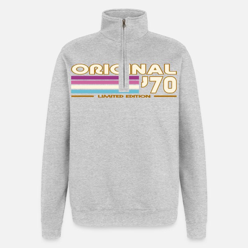 Original 70s Rayures Retro - Sweat à zip 1/4 - gris chiné