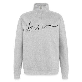 Laura Name Vorname Dekorativ - Quarter-Zip-Sweatshirt - Grau meliert - Vorne - AI Model Female 172 light (172cm) & AI Model Male 178 dark (178cm)
