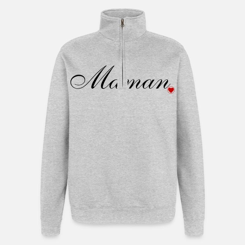 Maman et coeur. Amour pour maman - Sweat à zip 1/4 - gris chiné