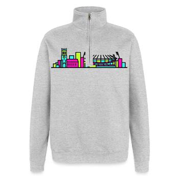 Skyline der Stadt Wolverhampton St Peter's Linienkunst - Quarter-Zip-Sweatshirt - Grau meliert - Vorne - AI Model Female 172 light (172cm) & AI Model Male 178 dark (178cm)