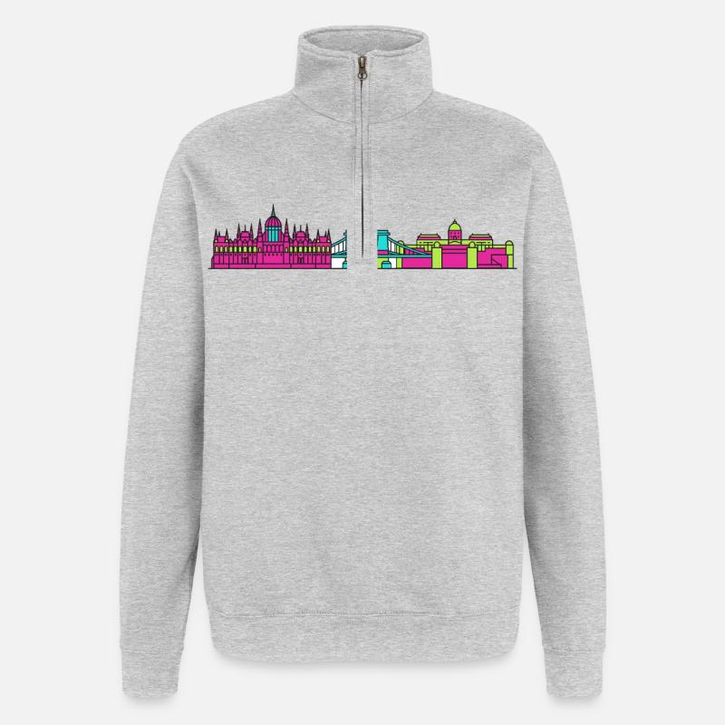 Budapester Stadtskyline-Parlament: Moderne Kunst - Quarter-Zip-Sweatshirt - Grau meliert