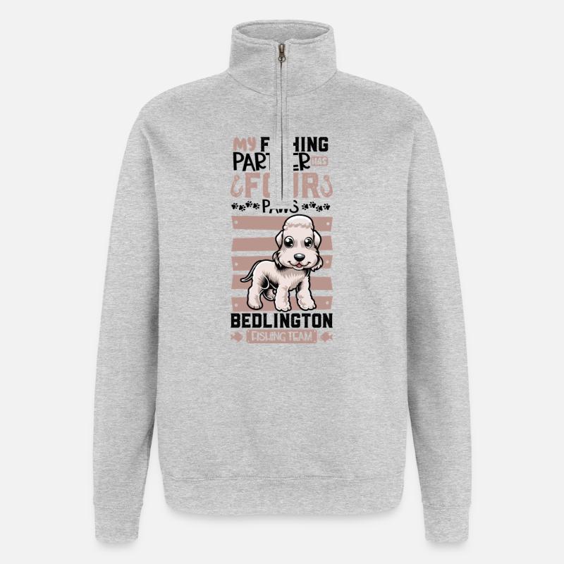 Pêche et Bedlington Terriers - Sweat à zip 1/4 - gris chiné