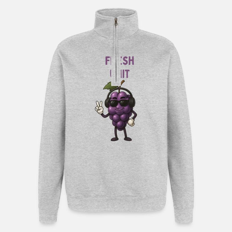 FRESH UNIT Traube mit Kopfhörern - Quarter-Zip-Sweatshirt - Grau meliert