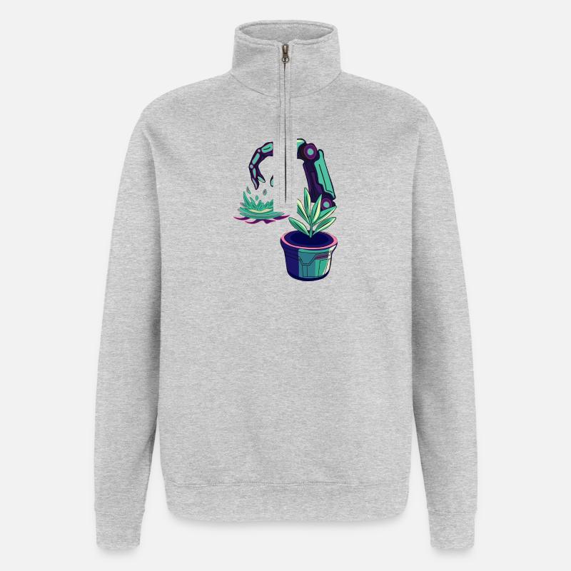 Robots néon - Sweat à zip 1/4 - gris chiné