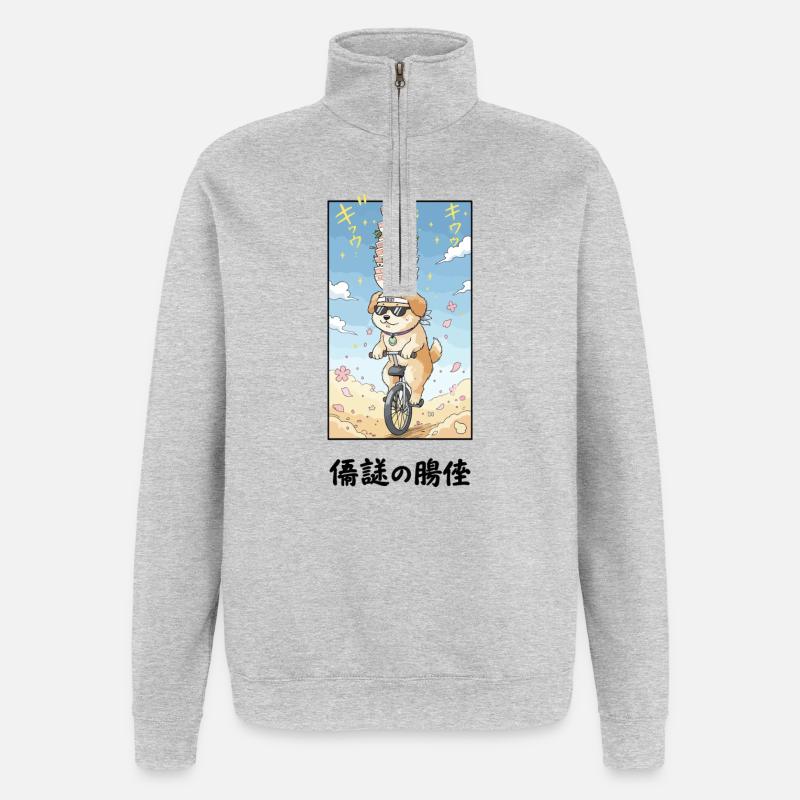 Noodle Stack Pup sur monocycle - Sweat à zip 1/4 - gris chiné