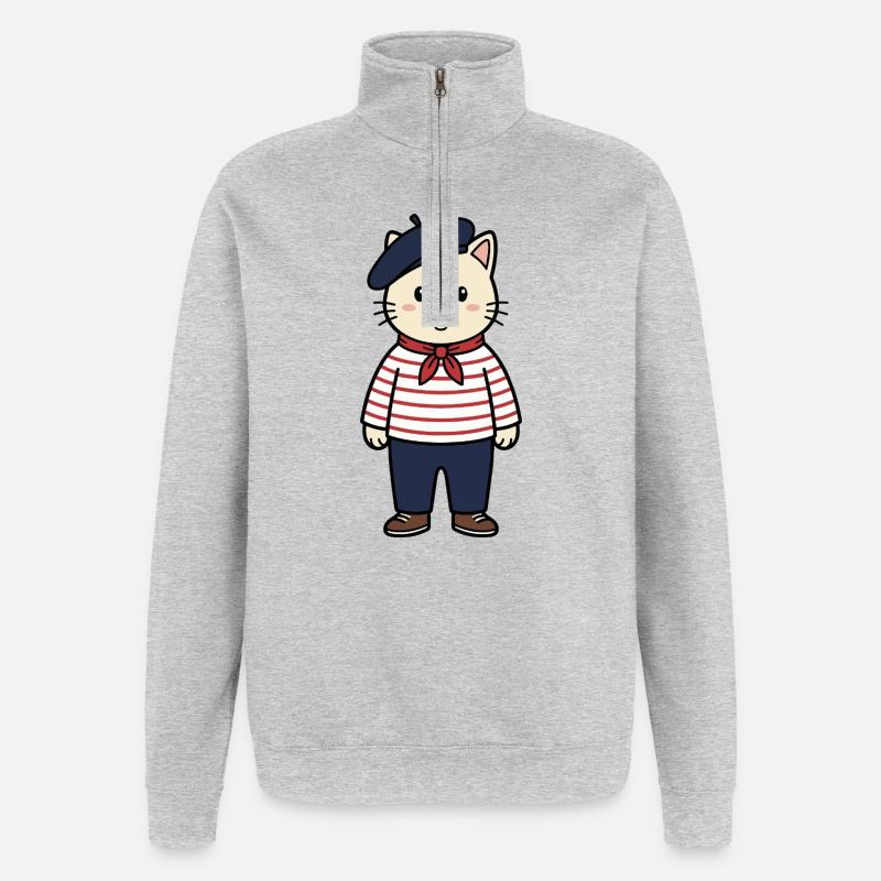 Chat français - Sweat à zip 1/4 - gris chiné
