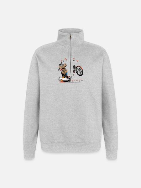 Wild Dog Biker Cartoon - Quarter-Zip Sweatshirt - heather grey