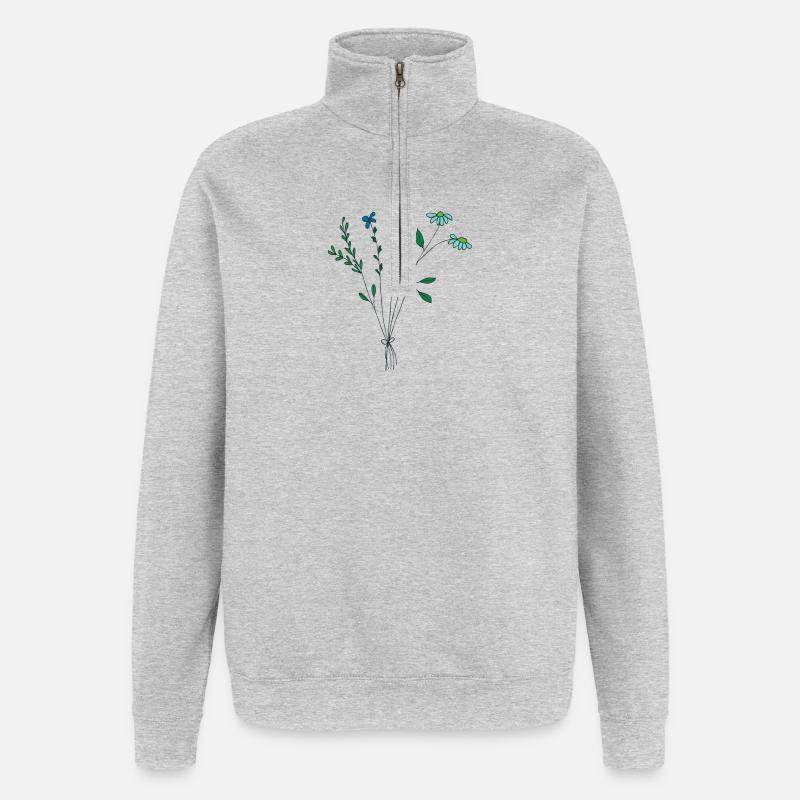fleur prairie tons bleus fleurs sèches - Sweat à zip 1/4 - gris chiné