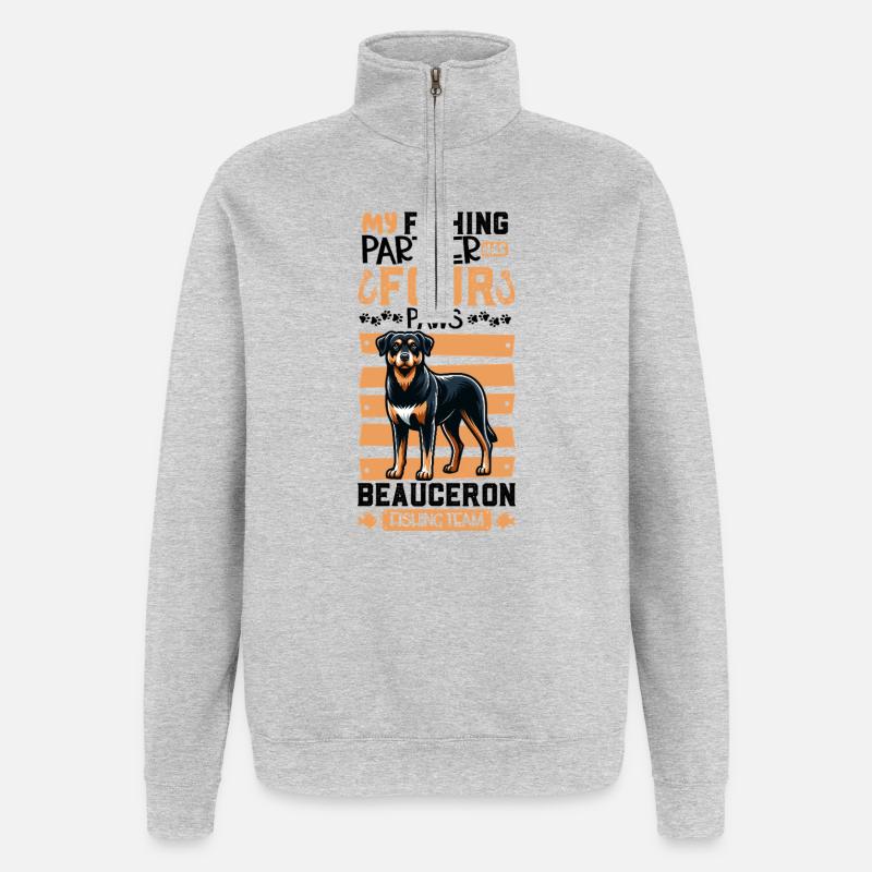 Pêche et Beauceron - Sweat à zip 1/4 - gris chiné