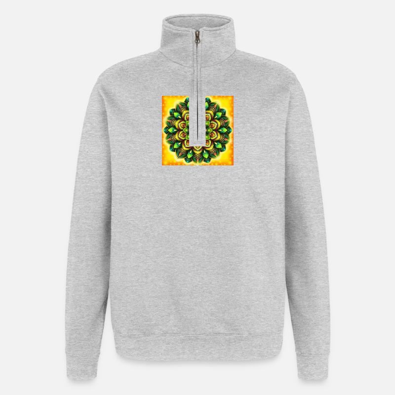 Leuchtendes Mandala-Blütenmuster - Quarter-Zip-Sweatshirt - Grau meliert