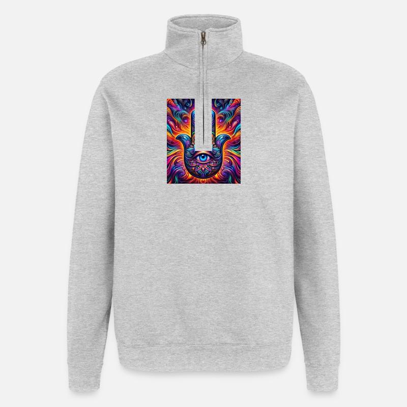 Psychedelische Hamsa Auge Hand Mandala - Quarter-Zip-Sweatshirt - Grau meliert