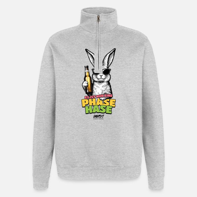 Phasenhase mit Bier – bunter Cartoon - Quarter-Zip-Sweatshirt - Grau meliert