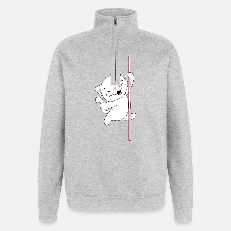 White_cat_is_dancing_on_a_pole - Sweat à zip 1/4 - gris chiné