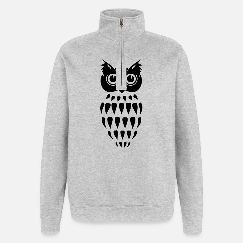 stilisierte Eule - Quarter-Zip-Sweatshirt - Grau meliert