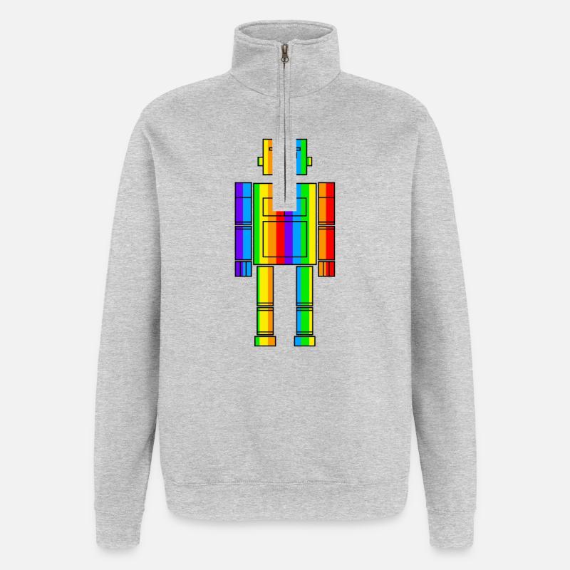 Regenbogen Roboter - Quarter-Zip-Sweatshirt - Grau meliert