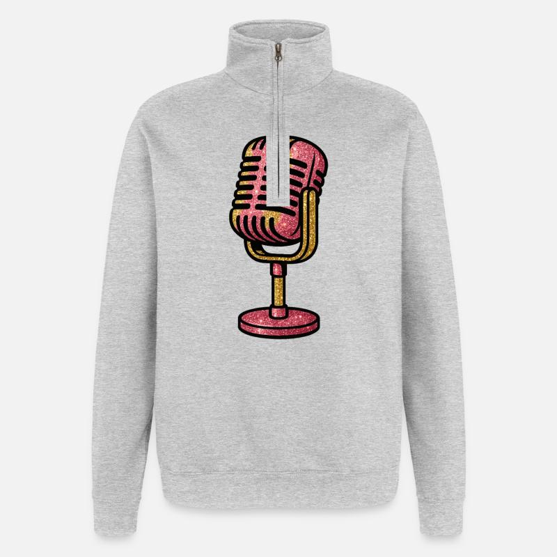 Microphone à paillettes Retro Pink Gold - Sweat à zip 1/4 - gris chiné
