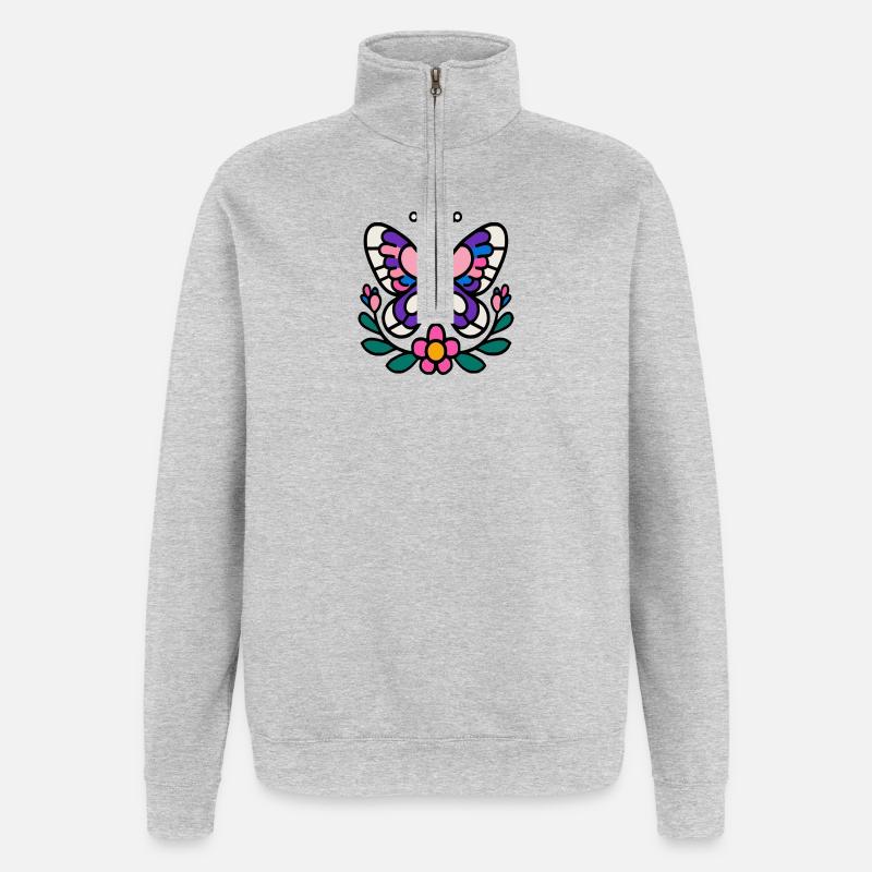 Papillon avec des fleurs - Sweat à zip 1/4 - gris chiné