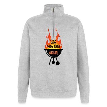 Barbecue Saison du barbecue Papa grillant au grill Papa grillant - Sweat à zip 1/4 - gris chiné - Devant - AI Model Female 172 light (172cm) & AI Model Male 178 dark (178cm)