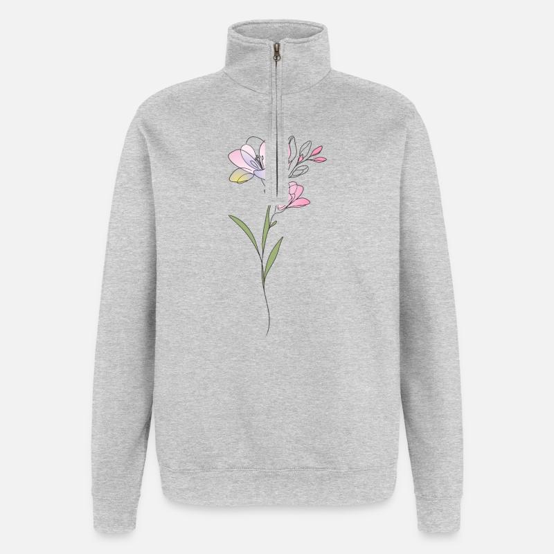 Freesien Blumen Illustration - Quarter-Zip-Sweatshirt - Grau meliert