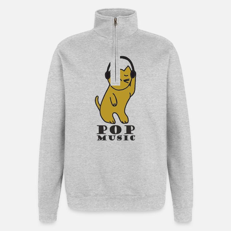 Katzen DJ mit Kopfhörern - Quarter-Zip-Sweatshirt - Grau meliert
